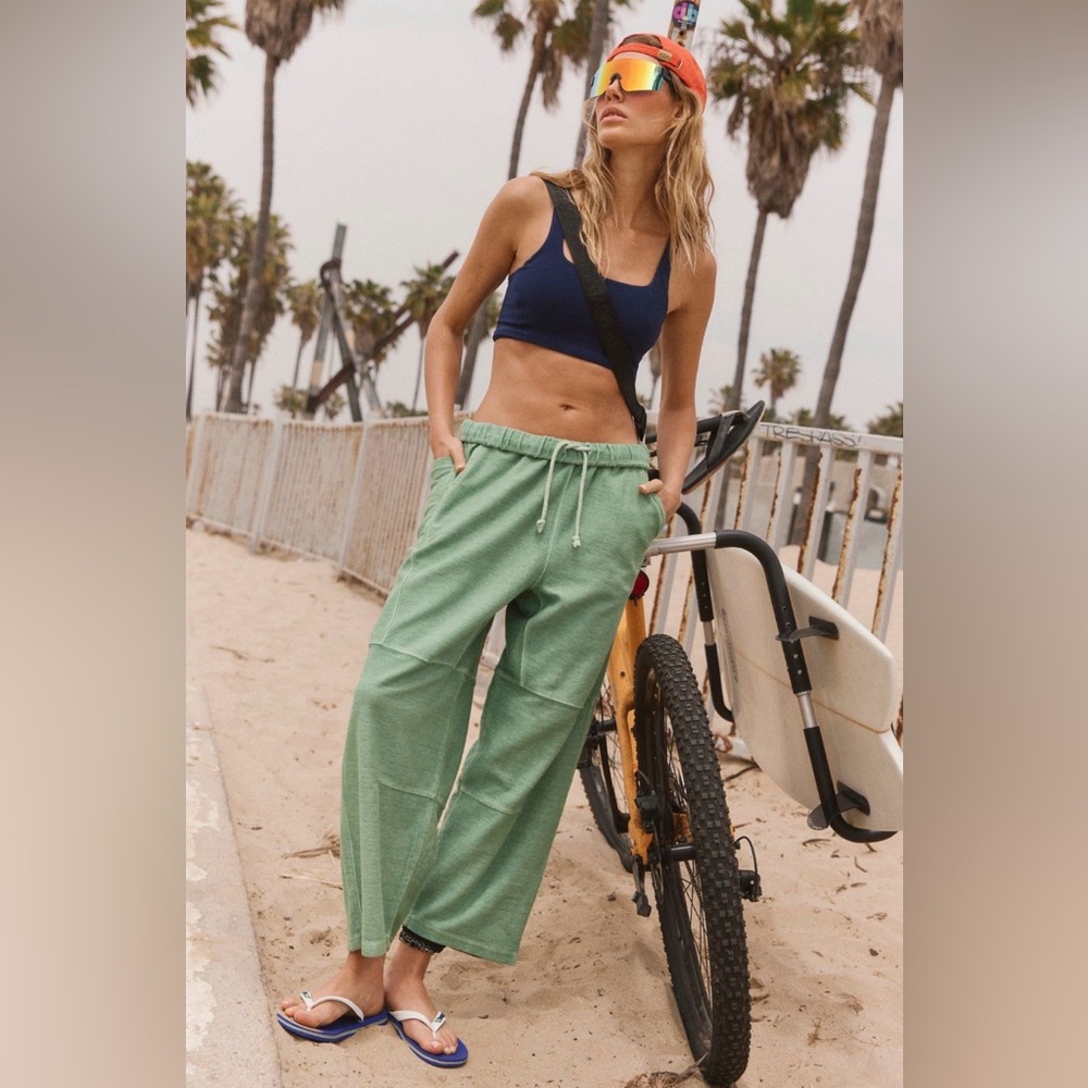 Free People Light Green Cropped Wide-Leg Sweatpants - Picture 2 of 8